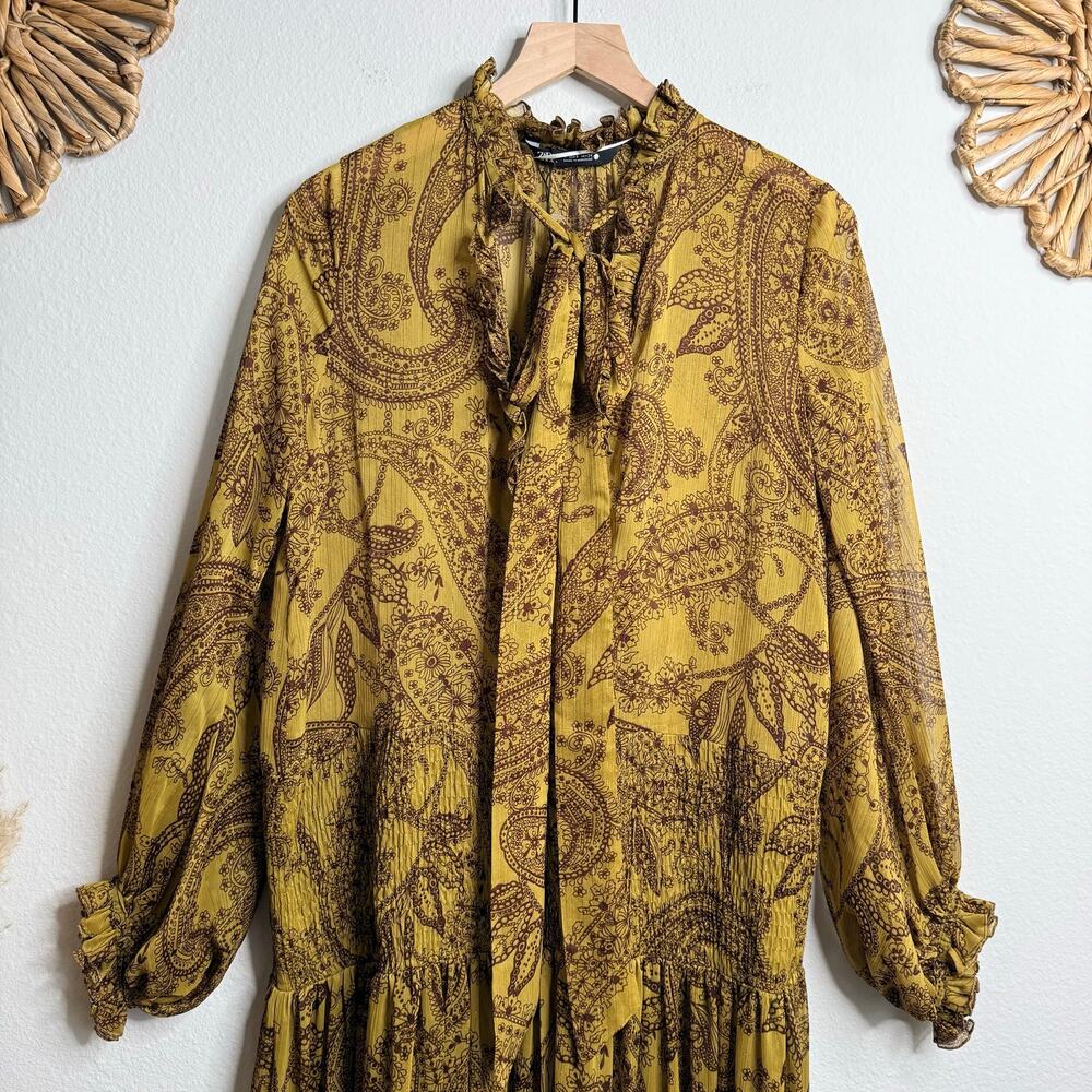 Zara maxi dress chiffon floral print summer spring boho tiered Small - Picture 5 of 7